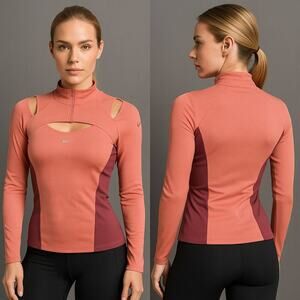 Jordan Women’s Cutout Long Sleeve Zip Top Size S Pink Burgundy Activewear